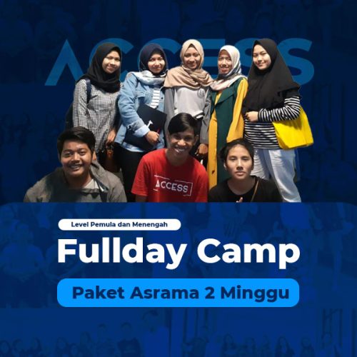 ACCESS-ES - Paket Full Day 2 Minggu dibagi menjadi 3 level yaitu Level 1, Level 2 dan Level 3. Untuk mengikuti paket ini, Kamu wajib melalui placement test terlebih dahulu untuk menentukan Level kelas yang sesuai dengan kebutuhan kamu. (sehingga dalam satu kelas kemampuan peserta akan merata).